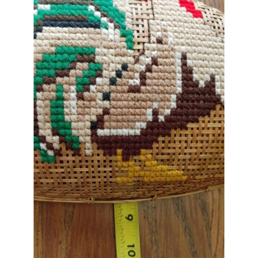 Country GrannyCore Rooster Basket Artist Signed 16